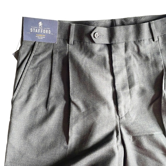 Stafford Other - stafford mens classic fit pleated travel trouser charcoal shark dress pants